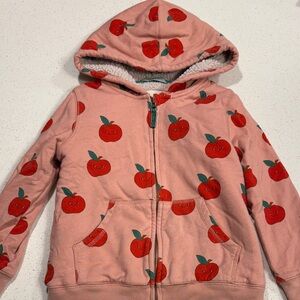 Mini Boden Pink Hoodie with Red Apple Print